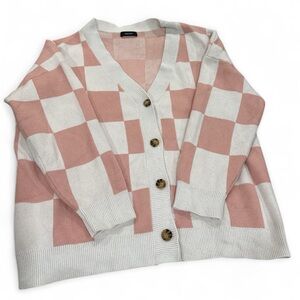 Pink and White Checkered Cardigan